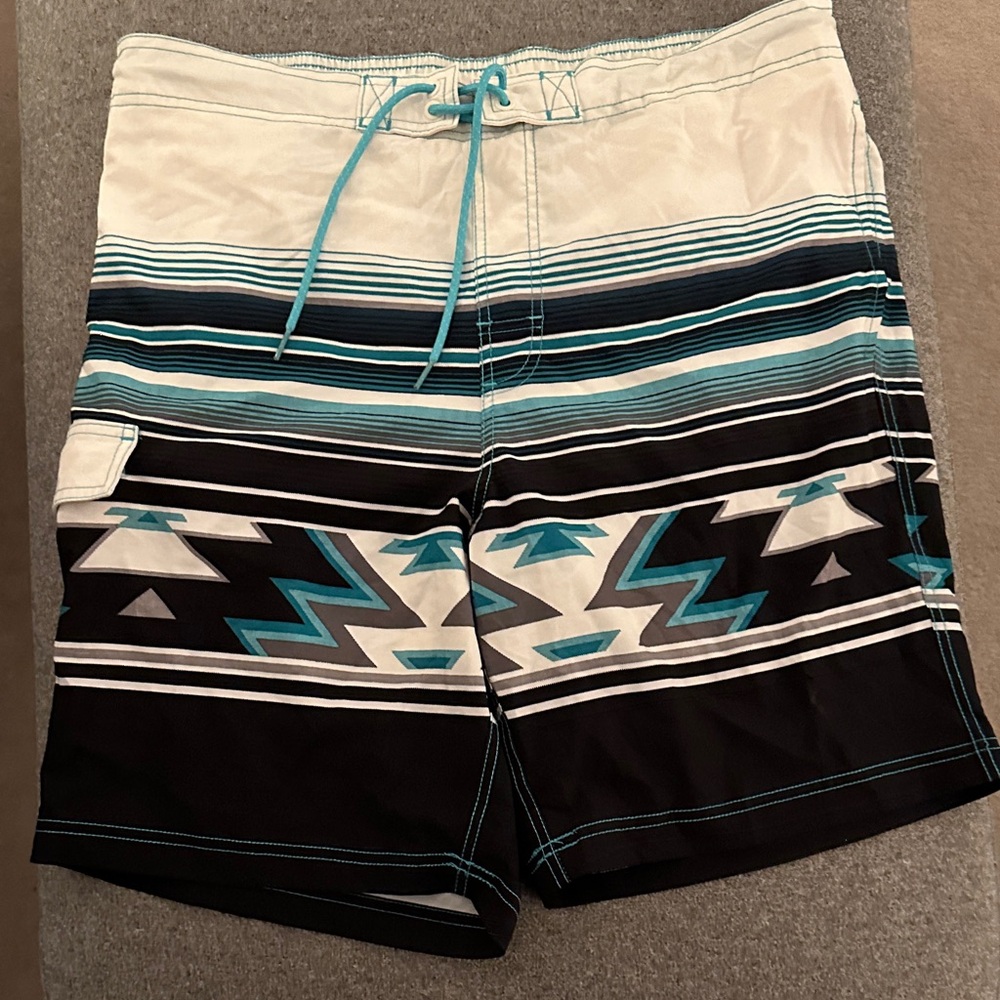 George Men's Black and Teal Patterned Board Shorts